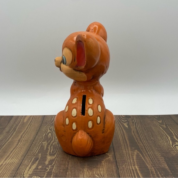 Trimont Ware Deer Piggy Bank MCM Vintage ChalkWare Midcentury Japan 6 In Flaws - Picture 2 of 8